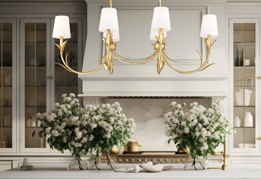 Aslin 6 Light 44" Linear Pendant in Gold Leaf in a room setting