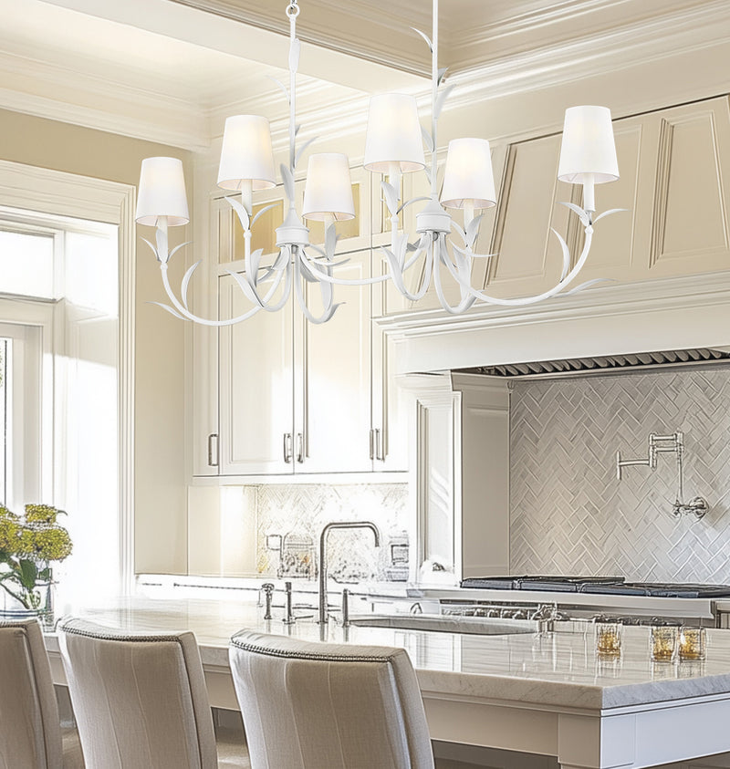 Aslin 6 Light 44" Linear Pendant in Textured White in a room setting