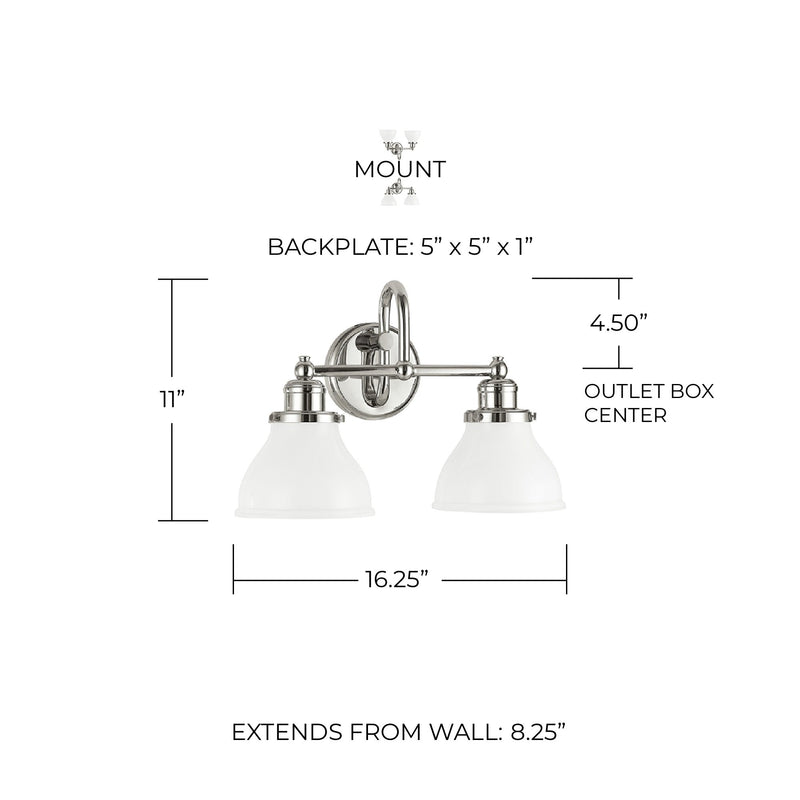 Baxter 2-Light Bath Vanity Light in Polished Nickel