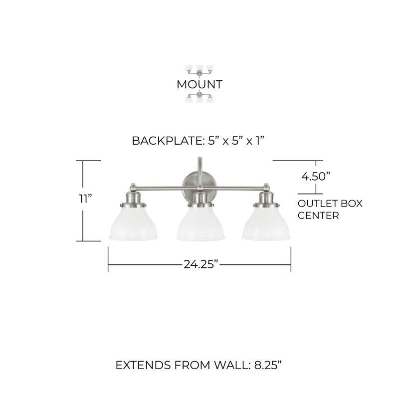Baxter 3-Light Bath Vanity Light in Brushed Nickel
