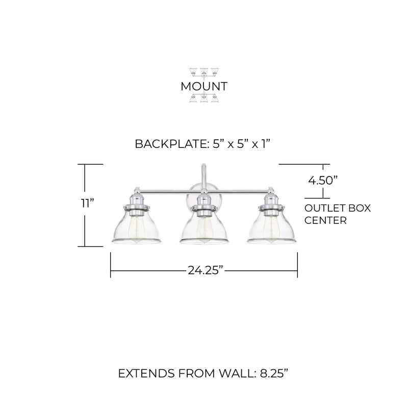 Baxter 3-Light Bath Vanity Light in Chrome