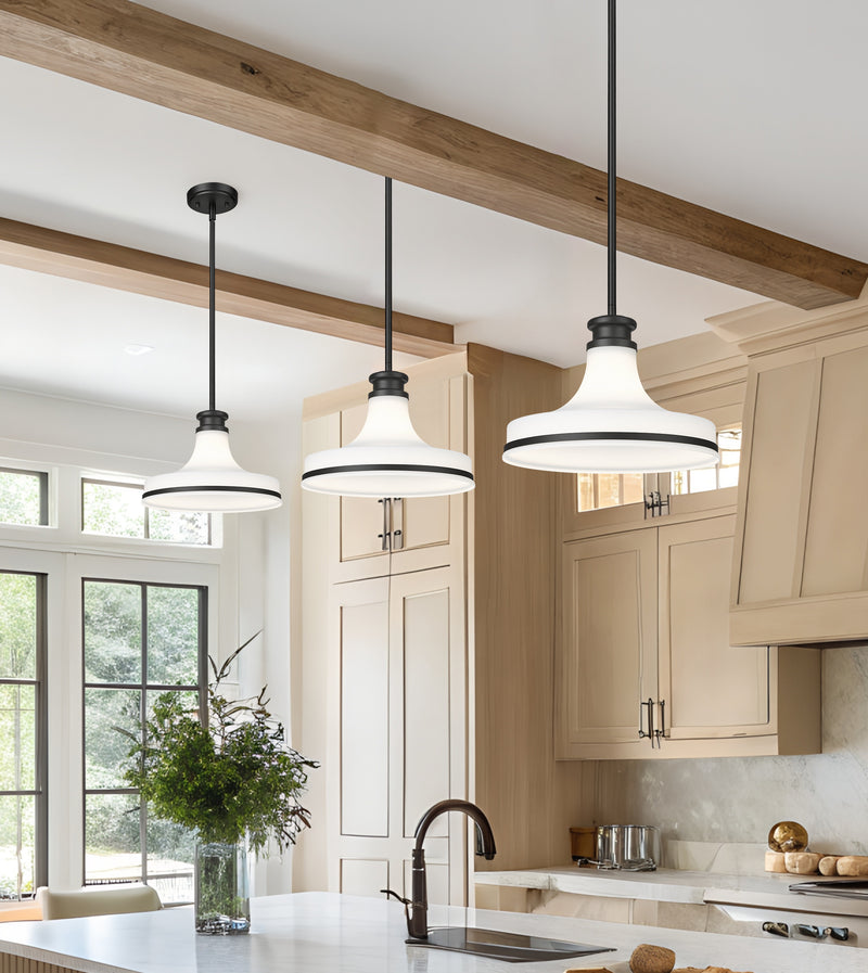 Reznor 1 Light 12" Pendant in Matte Black in a room setting
