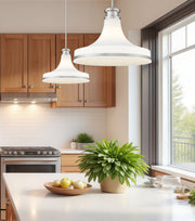 Reznor 1 Light 18" Pendant in Brushed Nickel in a room setting
