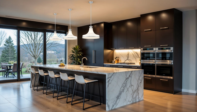 Reznor 1 Light 18" Pendant in Brushed Nickel in a room setting