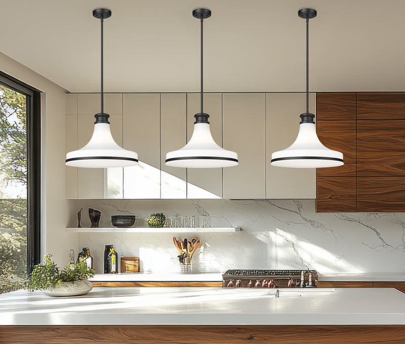 Reznor 1 Light 18" Pendant in Matte Black in a room setting