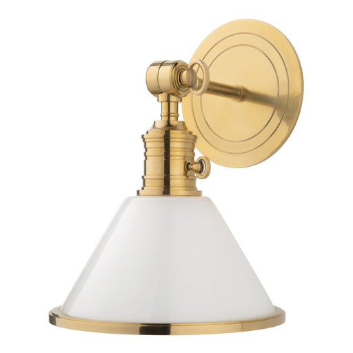 Garden City Opal Glass Wall Sconce in Aged Brass