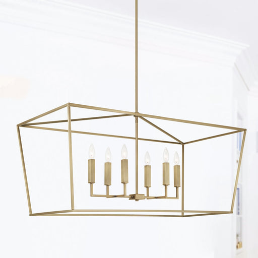 Thea 6-Light Linear Chandelier in Aged Brass