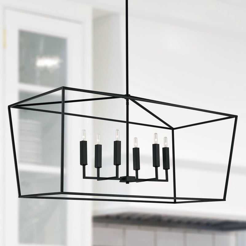 Thea 6-Light Linear Chandelier in Matte Black