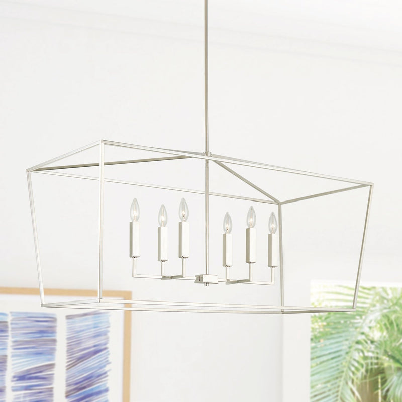 Thea 6-Light Linear Chandelier in Polished Nickel
