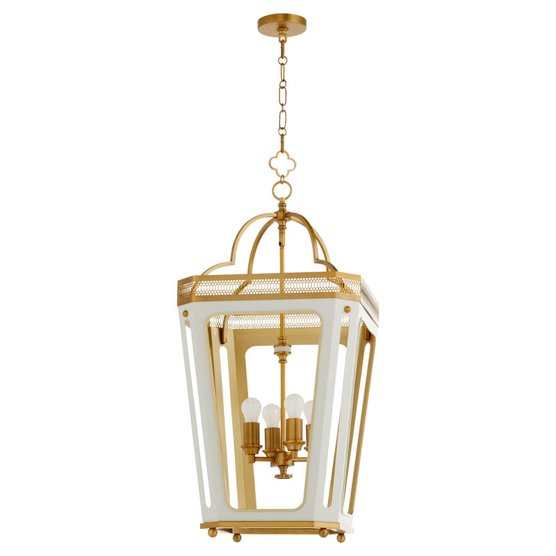 Loire 4 Light Pendant in Studio White / Brushed Brass