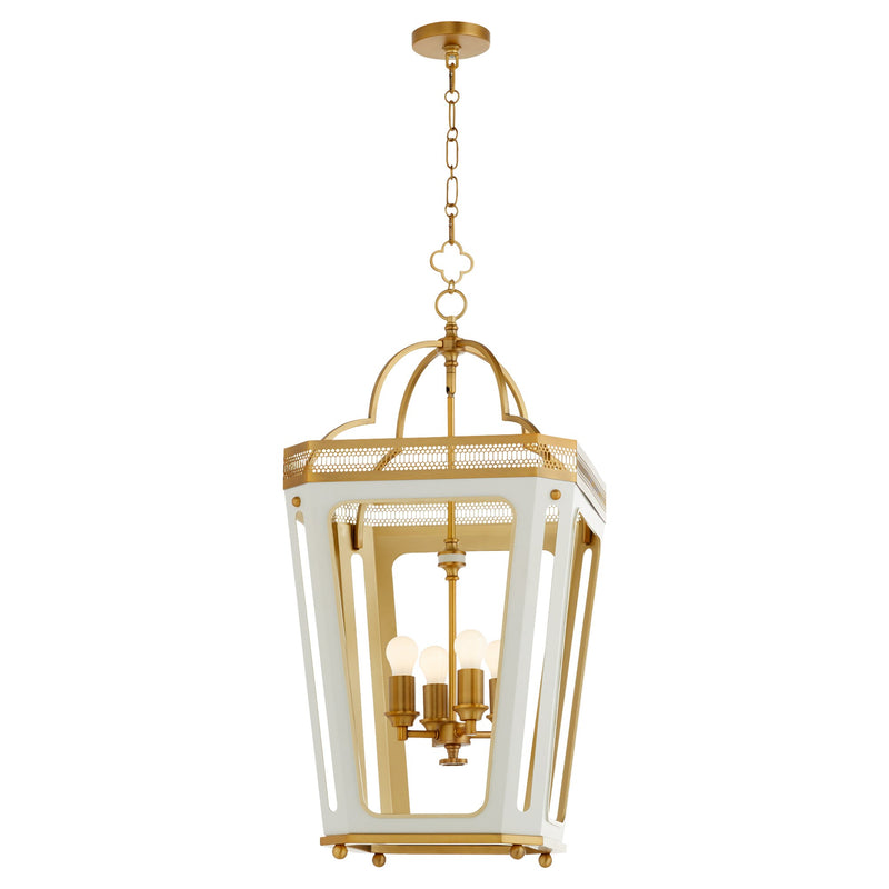 Loire 4 Light Pendant in Studio White / Brushed Brass