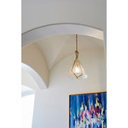 Stone Seeded Glass 1 Light Pendant in Aged Brass