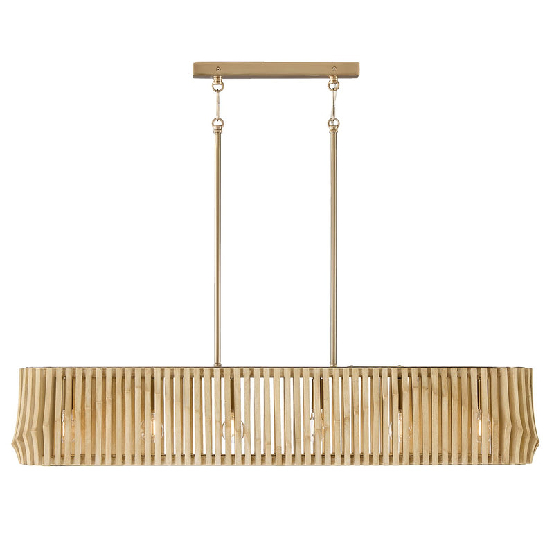 Archer 6-Light Linear Pendant in Blonde Wood and Matte Brass