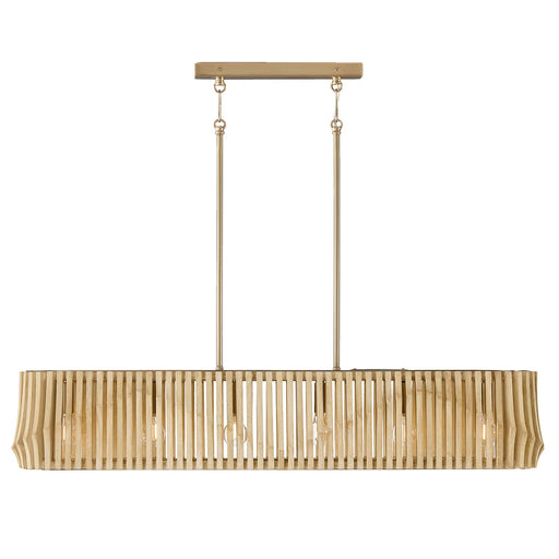 Archer 6-Light Linear Pendant in Blonde Wood and Matte Brass