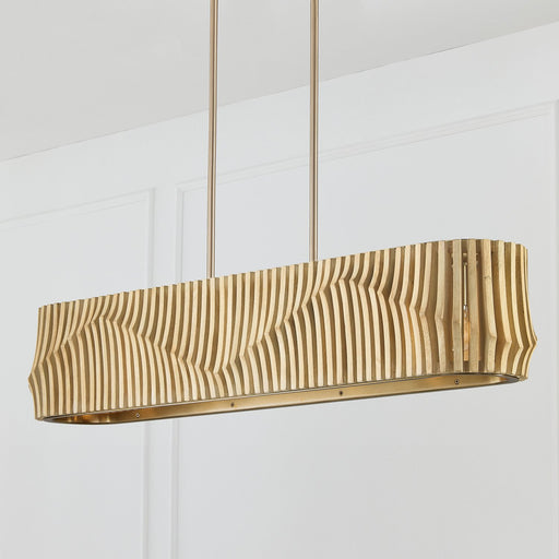 Archer 6-Light Linear Pendant in Blonde Wood and Matte Brass
