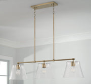 Baker 3-Light Linear Pendant in Aged Brass