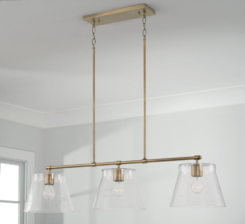 Baker 3-Light Linear Pendant in Aged Brass