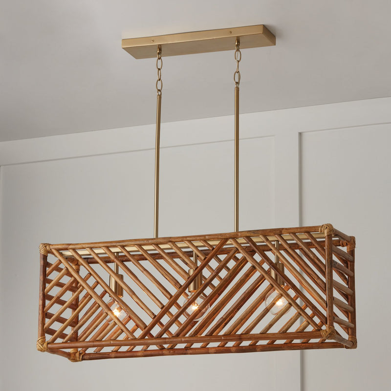 Soleil 3-Light Linear Pendant in Matte Brass
