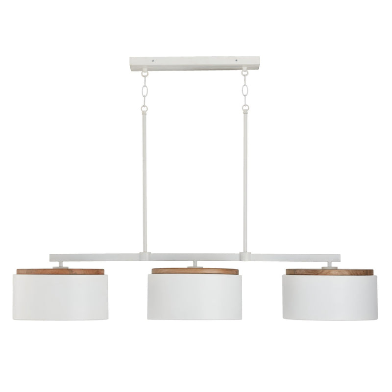 Liam 3-Light Linear Pendant in Light Wood and White