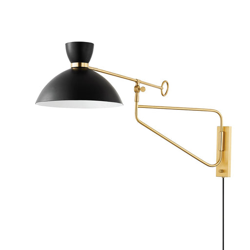Cranbrook Plug-In Swing Arm Wall Lamp in Aged Brass / Soft Black