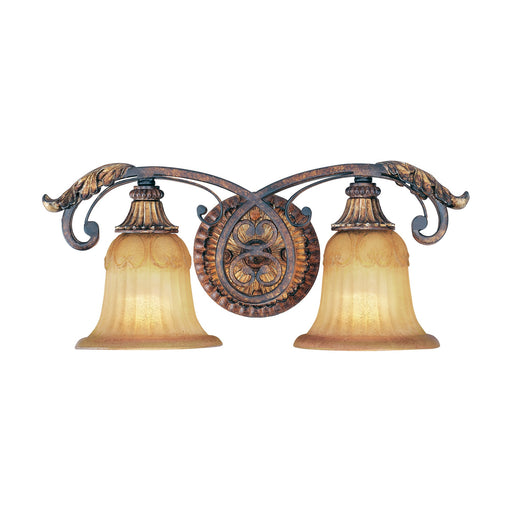 Villa Verona 2-Light Bath Vanity Light in Hand Applied Verona Bronze with Aged Gold Leaf Accents