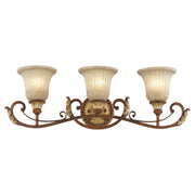 Villa Verona 3-Light Bath Vanity Light in Hand Applied Verona Bronze with Aged Gold Leaf Accents