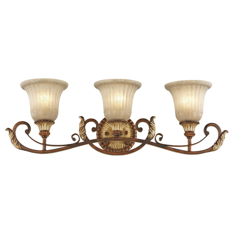 Villa Verona 3-Light Bath Vanity Light in Hand Applied Verona Bronze with Aged Gold Leaf Accents