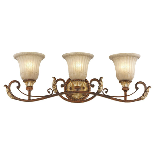 Villa Verona 3-Light Bath Vanity Light in Hand Applied Verona Bronze with Aged Gold Leaf Accents