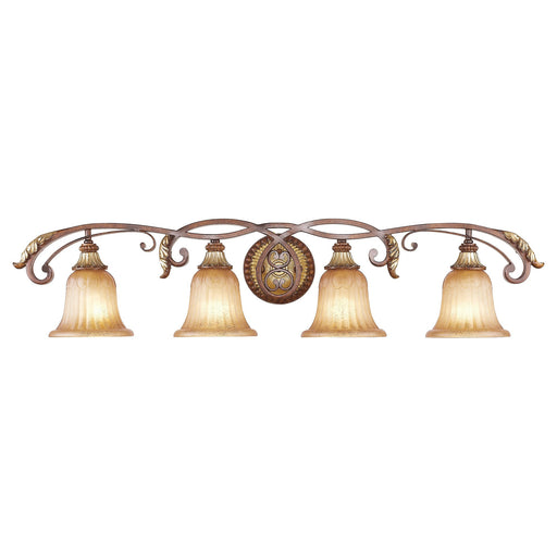 Villa Verona 4-Light Large Bath Vanity Light in Hand Applied Verona Bronze with Aged Gold Leaf Accents