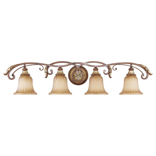 Villa Verona 4-Light Large Bath Vanity Light in Hand Applied Verona Bronze with Aged Gold Leaf Accents