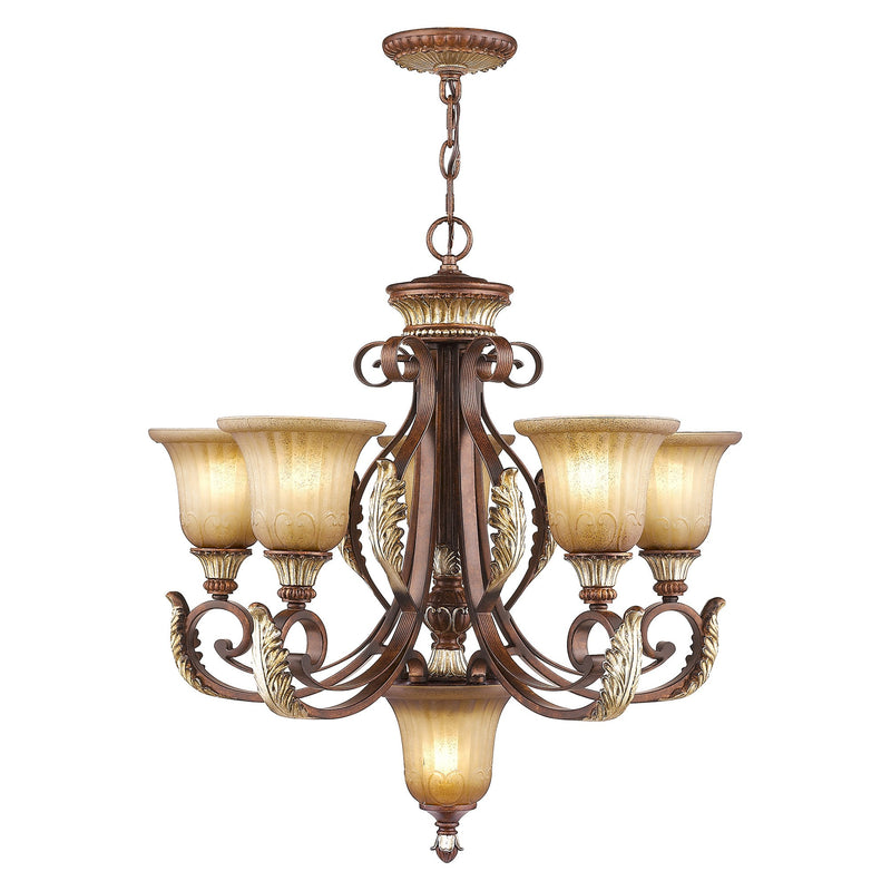 Villa Verona 5-Light 26" Chandelier in Hand Applied Verona Bronze with Aged Gold Leaf Accents