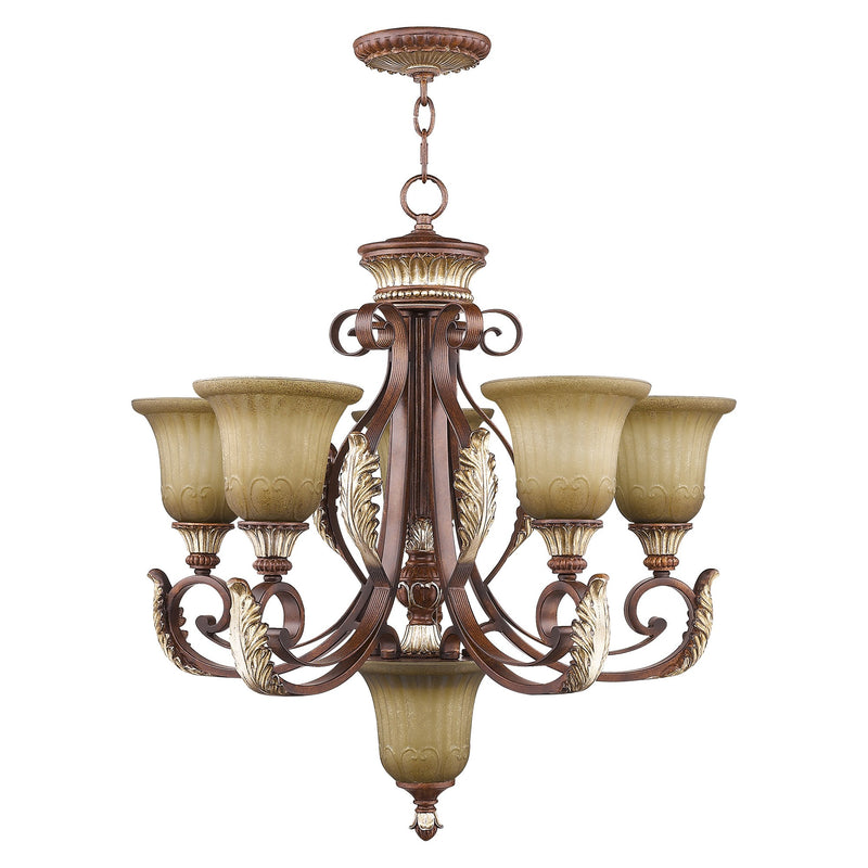 Villa Verona 5-Light 26" Chandelier in Hand Applied Verona Bronze with Aged Gold Leaf Accents