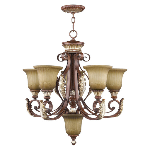 Villa Verona 5-Light 26" Chandelier in Hand Applied Verona Bronze with Aged Gold Leaf Accents