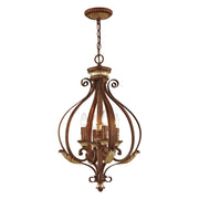 Villa Verona 4-Light Lantern Chandelier in Hand Applied Verona Bronze with Aged Gold Leaf Accents