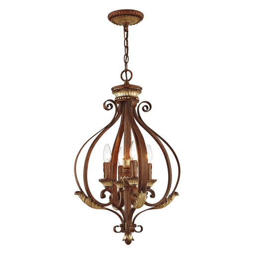 Villa Verona 4-Light Lantern Chandelier in Hand Applied Verona Bronze with Aged Gold Leaf Accents