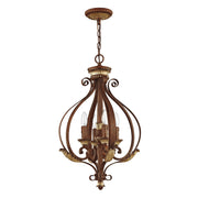 Villa Verona 4-Light Lantern Chandelier in Hand Applied Verona Bronze with Aged Gold Leaf Accents
