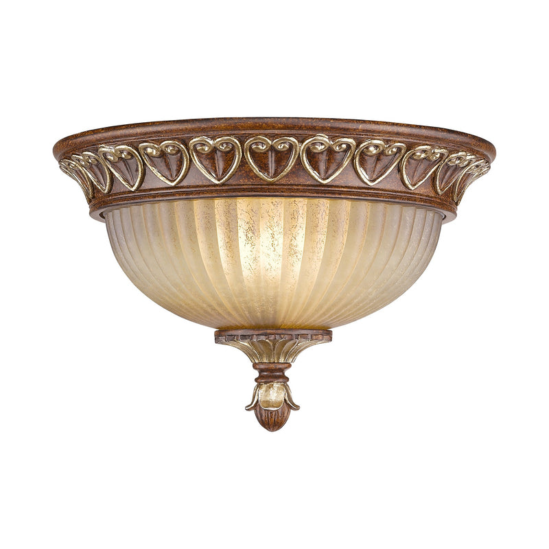 Villa Verona 2-Light Flush Mount in Hand Applied Verona Bronze with Aged Gold Leaf Accents