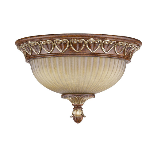 Villa Verona 2-Light Flush Mount in Hand Applied Verona Bronze with Aged Gold Leaf Accents