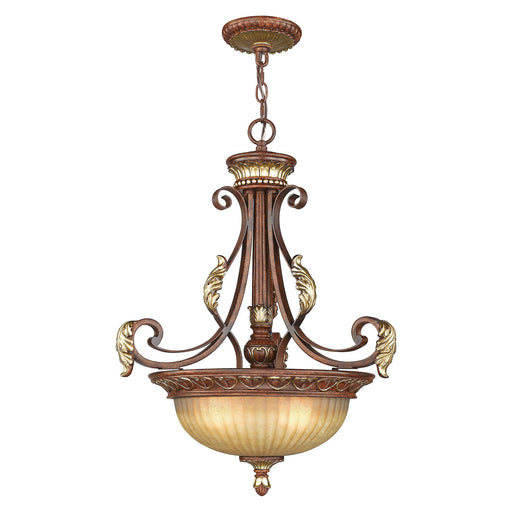 Villa Verona 3-Light Pendant in Hand Applied Verona Bronze with Aged Gold Leaf Accents