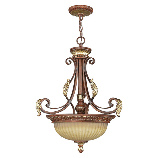 Villa Verona 3-Light Pendant in Hand Applied Verona Bronze with Aged Gold Leaf Accents