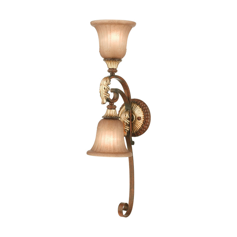 Villa Verona 2-Light Wall Sconce in Hand Applied Verona Bronze with Aged Gold Leaf Accents