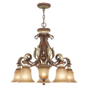 Villa Verona 5-Light 27" Chandelier in Hand Applied Verona Bronze with Aged Gold Leaf Accents