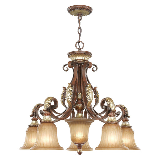 Villa Verona 5-Light 27" Chandelier in Hand Applied Verona Bronze with Aged Gold Leaf Accents