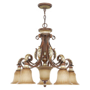 Villa Verona 5-Light 27" Chandelier in Hand Applied Verona Bronze with Aged Gold Leaf Accents