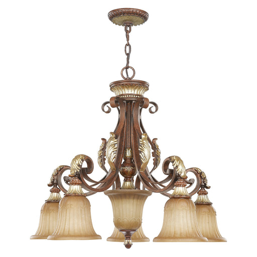 Villa Verona 5-Light 27" Chandelier in Hand Applied Verona Bronze with Aged Gold Leaf Accents
