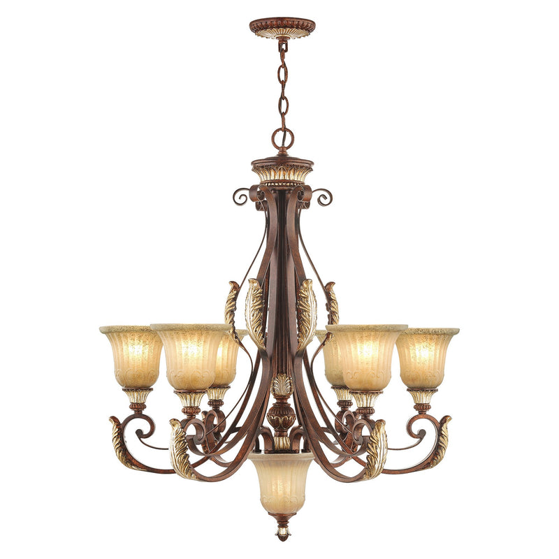 Villa Verona 6-Light Chandelier in Hand Applied Verona Bronze with Aged Gold Leaf Accents
