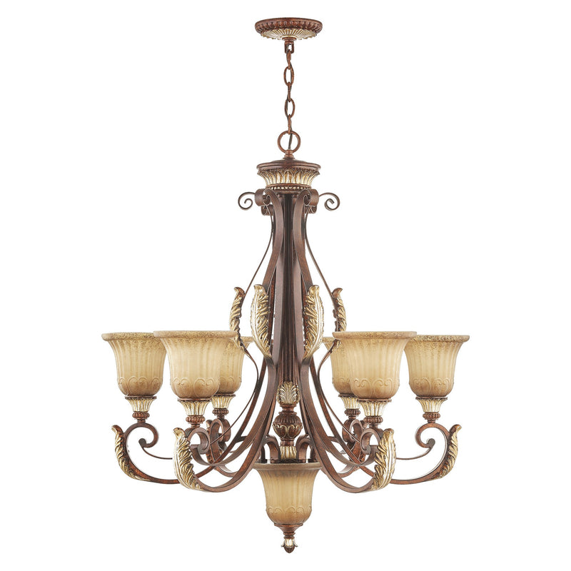 Villa Verona 6-Light Chandelier in Hand Applied Verona Bronze with Aged Gold Leaf Accents