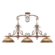 Villa Verona 3-Light Linear Chandelier in Hand Applied Verona Bronze with Aged Gold Leaf Accents