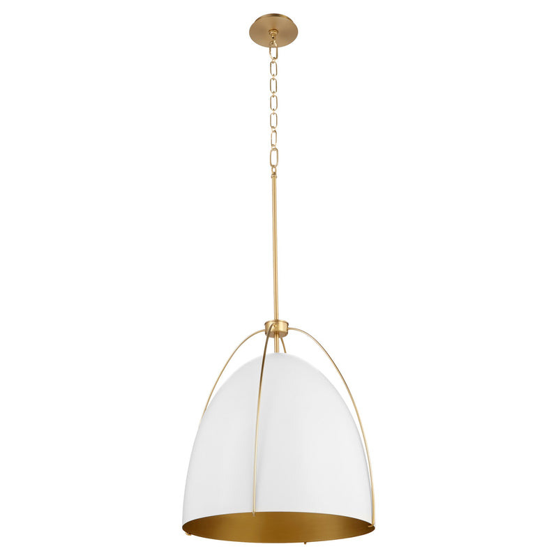 Jamie 18" 3 Light Pendant in Studio White / Aged Brass