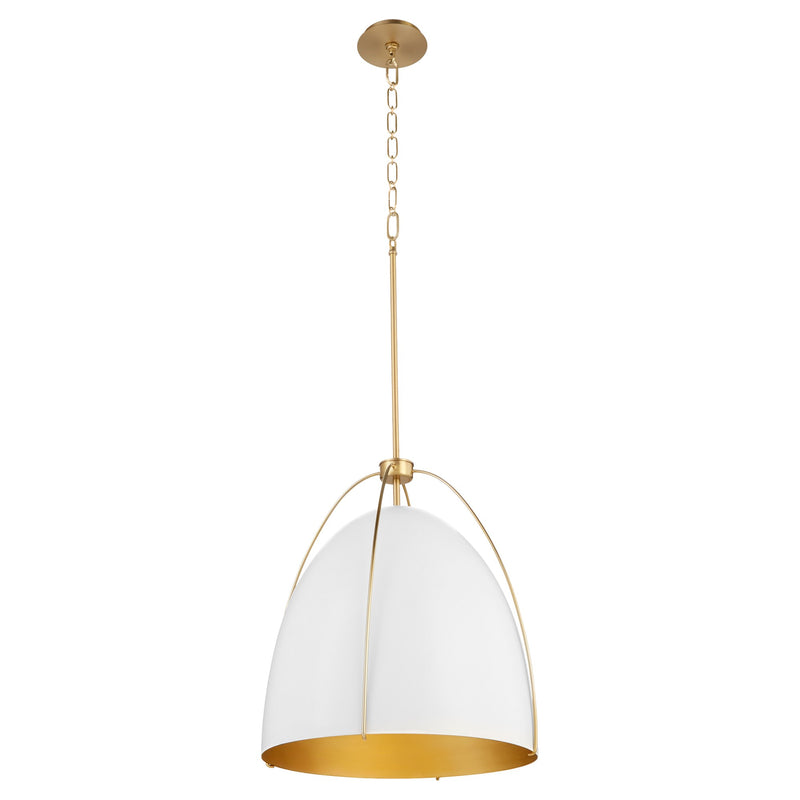 Jamie 18" 3 Light Pendant in Studio White / Aged Brass